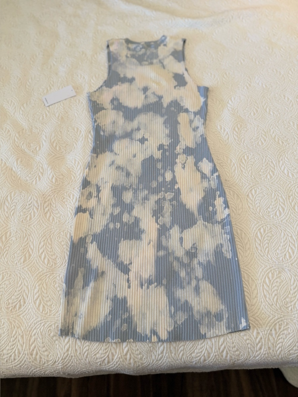 Cotton Citizen Ribbed Tie-Dye Tank Dress in Blue and Cream